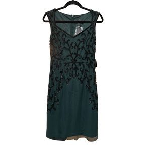 Adrianna Papell Dusty Emerald Women’s Beaded Sheath Dress Size 4